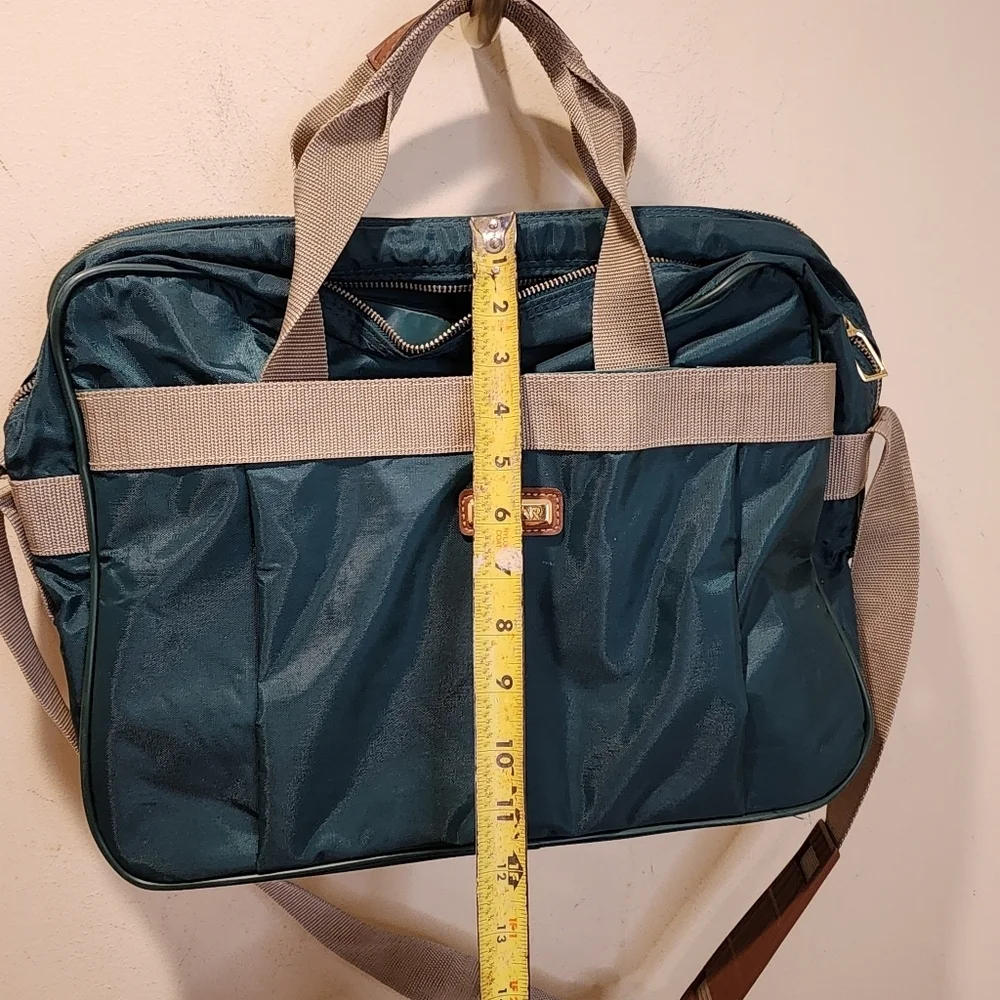 Jaguar Vintage Set Of 2 Travel Bags Teal Duffel Bag with Tan Straps